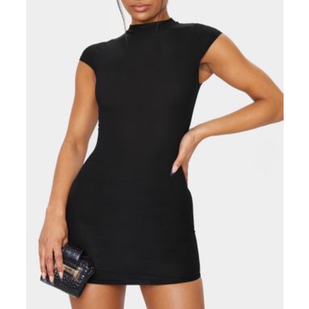 High neck ribbed bodycon dress
